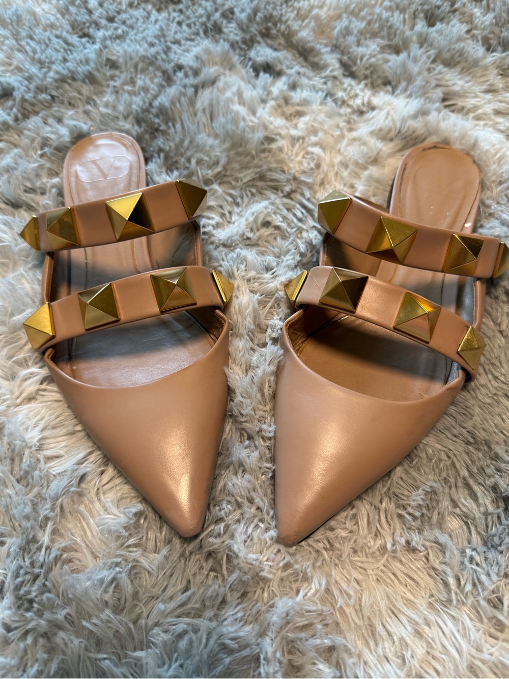 Valentino Garavani Beige Flats with Gold Studs